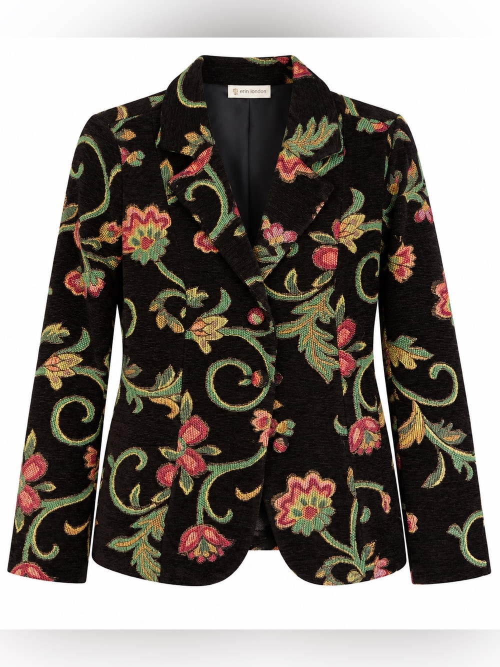 Erin London Floral Tapestry Blazer S Black Jacquard Brocade Dark Academia Jacket